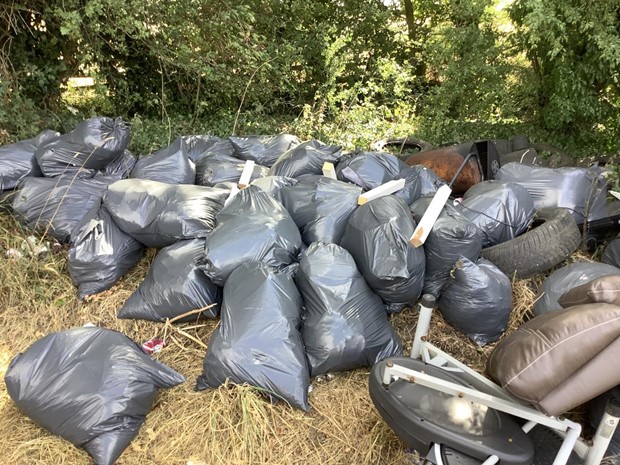 Black bin bags in countryside
